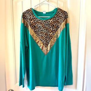 Sunshine & Rodeos sequin cheetah top